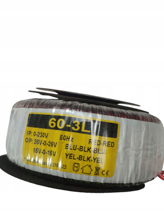 Transformator 60-3L 230V na 26V-0-26V i 15V-0-15V