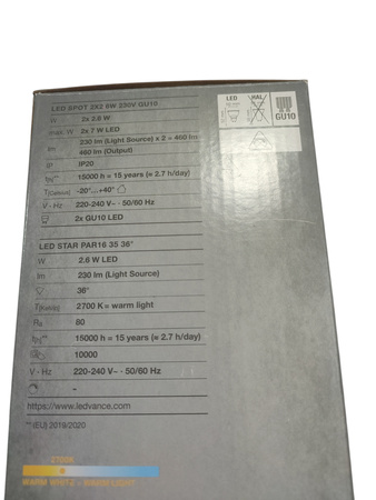 LAMPA REFLEKTOR LEDVANCE SPOT LED 460IM/5,2W/2700K 2X2,6W GU10
