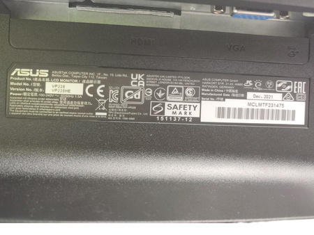 Monitor ASUS Gaming VP228HE 21.5" 1920x1080px 1 ms