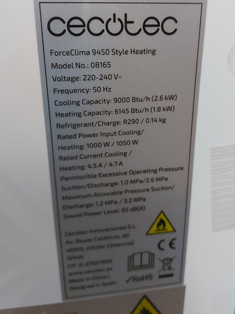 Klimatyzator przenośny Cecotec ForceClima 9450 Style Heating 4w1 WiFi