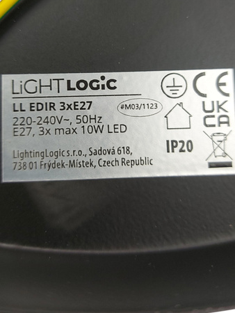 Lampa wisząca LIGHTLOGIC LL EDIR 3xE27 B 66147 Czarny