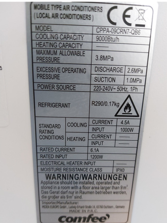 KLIMATYZATOR PRZENOŚNY COMFEE CPPA-09CRN7-QB6 WiFi