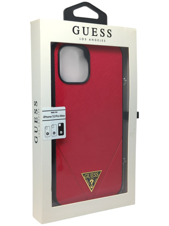 Etui plecki Guess Saffiano do iPhone 12 Pro Max Czerwony