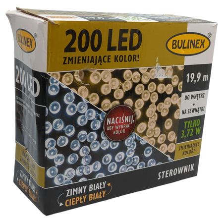 Lampki choinkowe 200 LED z zasilaczem Bulinex białe ciepłe/białe zimne
