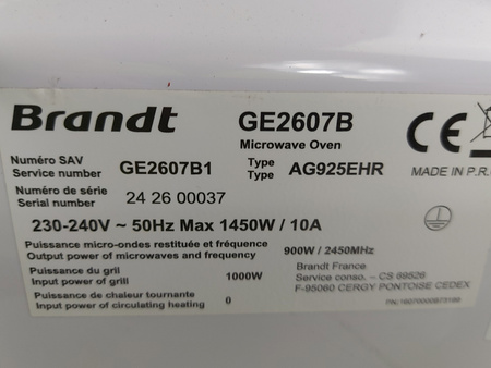 Kuchenka mikrofalowa Brandt GE2607B 26l 900W grill 1000W czarna