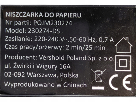 NISZCZARKA DO PAPIERU HYKKER 230274-DS BLACK 8 litrów