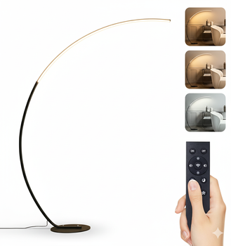 Nowoczesna lampa podłogowa Aanyhoh zakrzywiona LED z pilotem Czarny