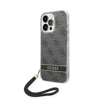 Etui Guess 4G Print Cord ze smyczką do iPhone 14 Pro Max czarne