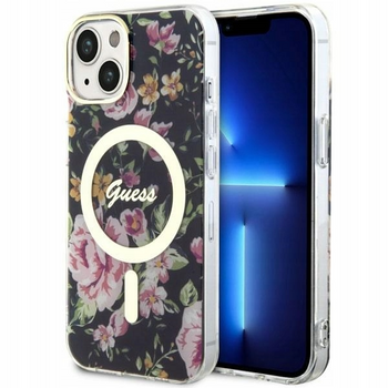 Etui plecki do iPhone 14 Plus Guess Flower MagSafe Czarne