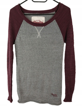 SWETER DAMSKI SUPERDRY ROZMIAR XS SZARO-BORDOWY