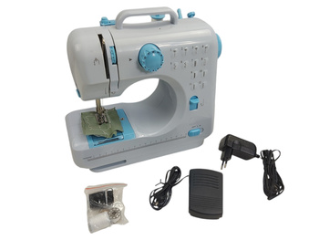 FHSM-505 mini maszyna do szycia 12 ściegów LED zasilacz + pedał